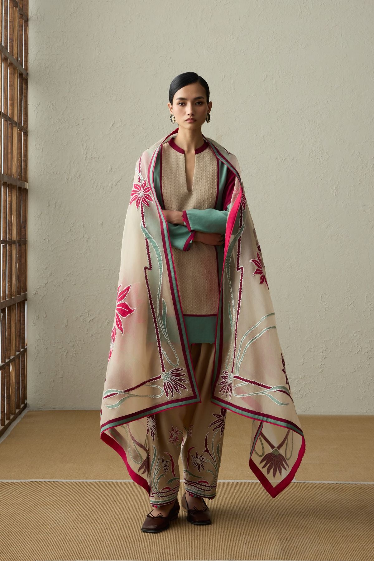 Matsu - Dark Beige & Forest Green Kurta Set-RTS
