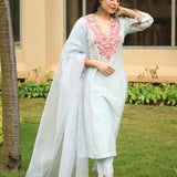 Summer Blooms V-Neck Kurta Set