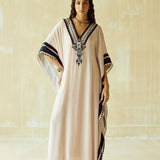 Nude Beige & Ebony Embroidered Kaftan