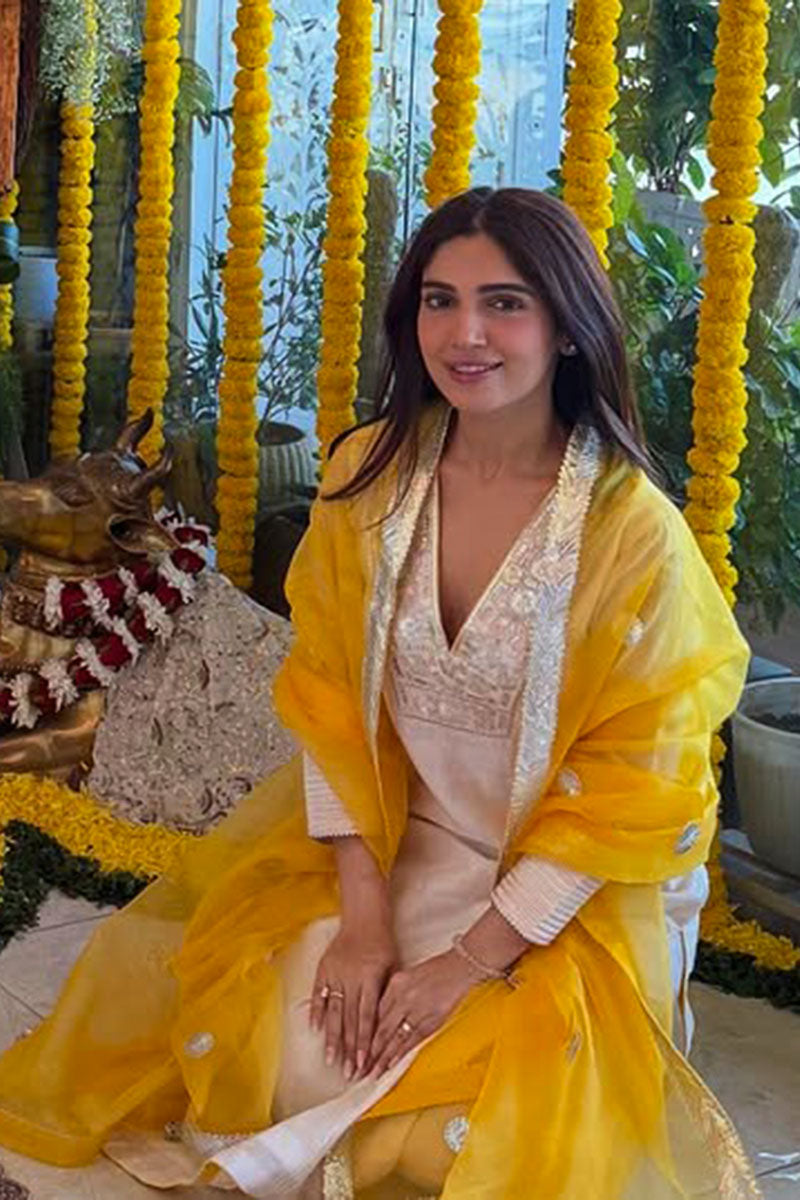 Ivory & Yellow Contrast Kurta Set