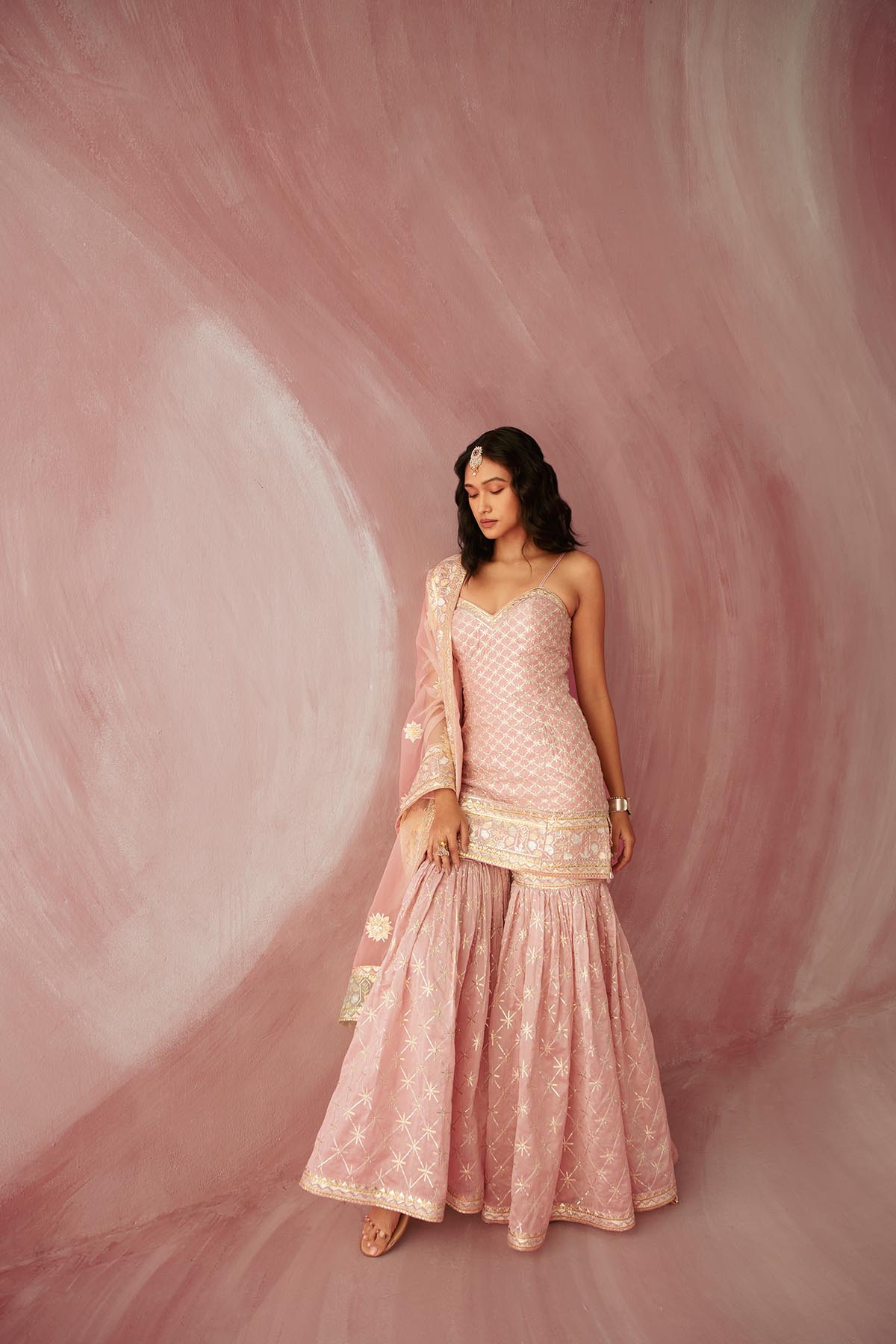 Blush Pink Spagetthi Gharara Set-RTS