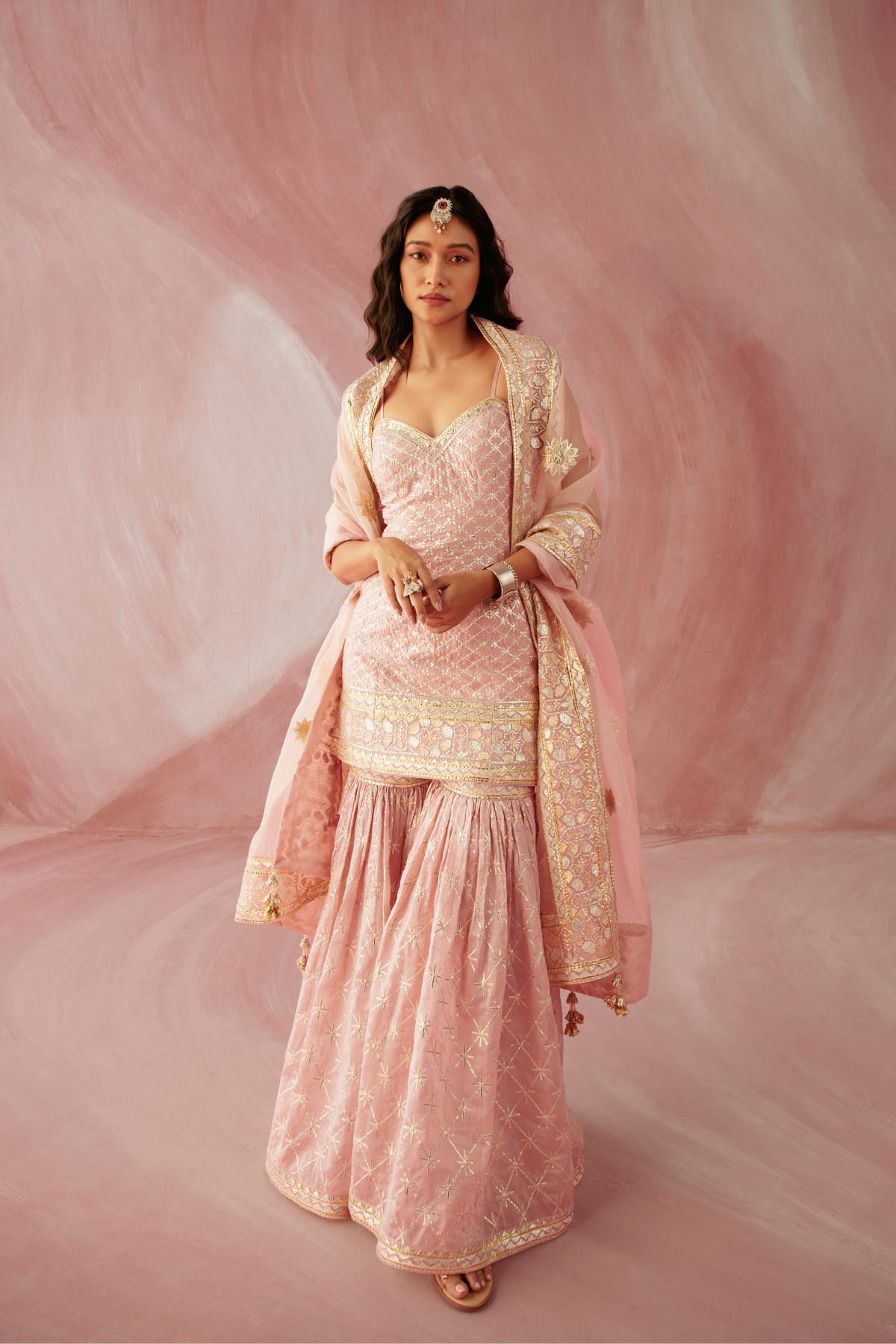 Blush Pink Spagetthi Gharara Set-RTS