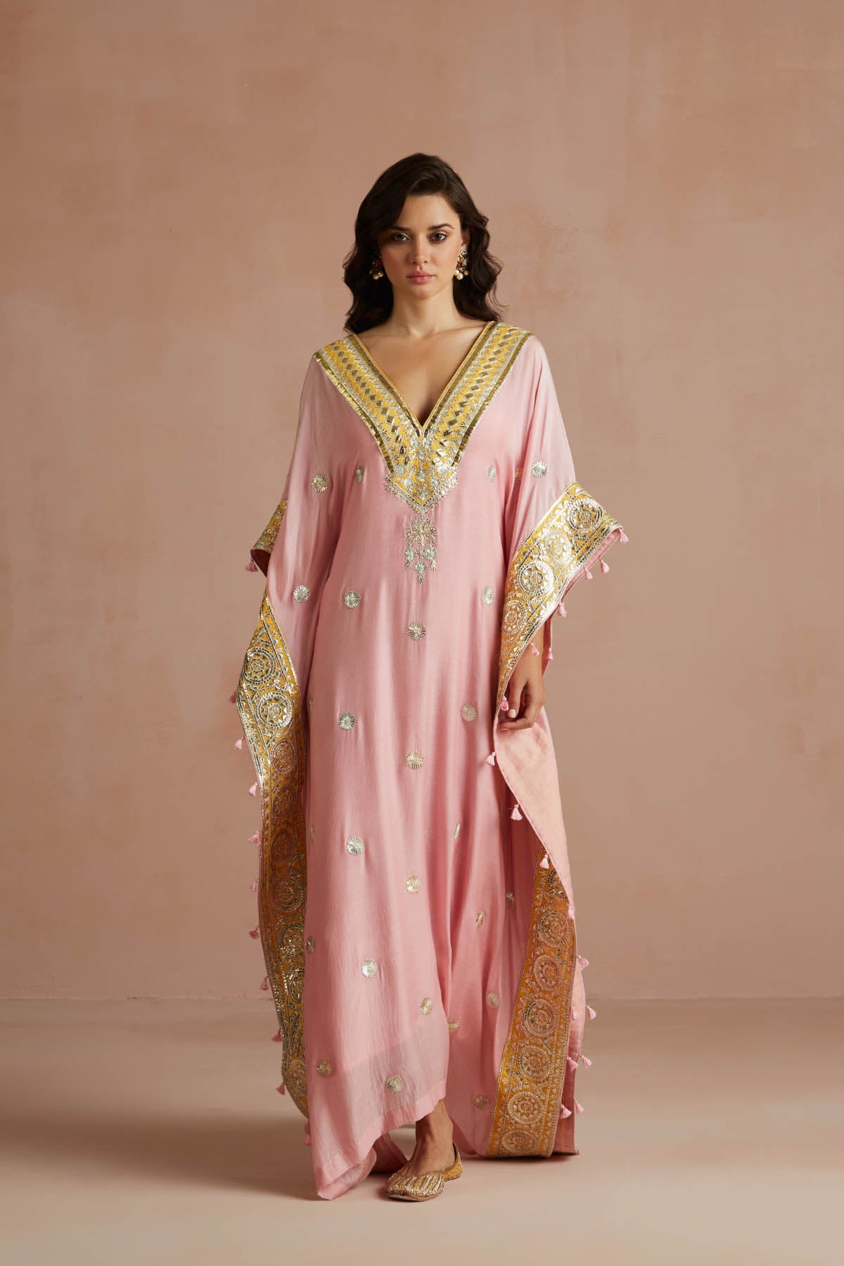 Blush Pink Gota Embroidered Kaftan-RTS