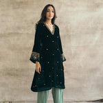 Bottle Green Silk Velvet Contrast Kurta Set