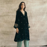 Bottle Green Silk Velvet Contrast Kurta Set