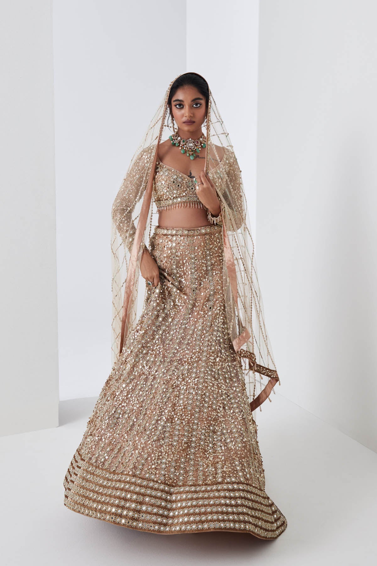 Champagne Gold Sequin Spray Lehenga