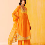 Orange Musings V-neck Kurta Set