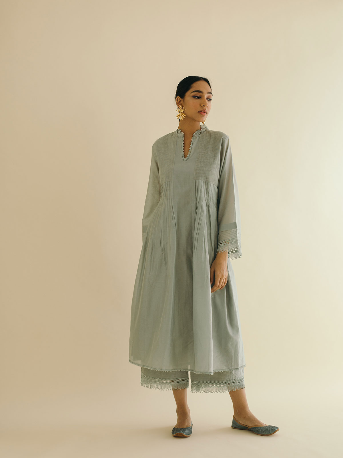 Pin Tuck and Lace Kurta Set