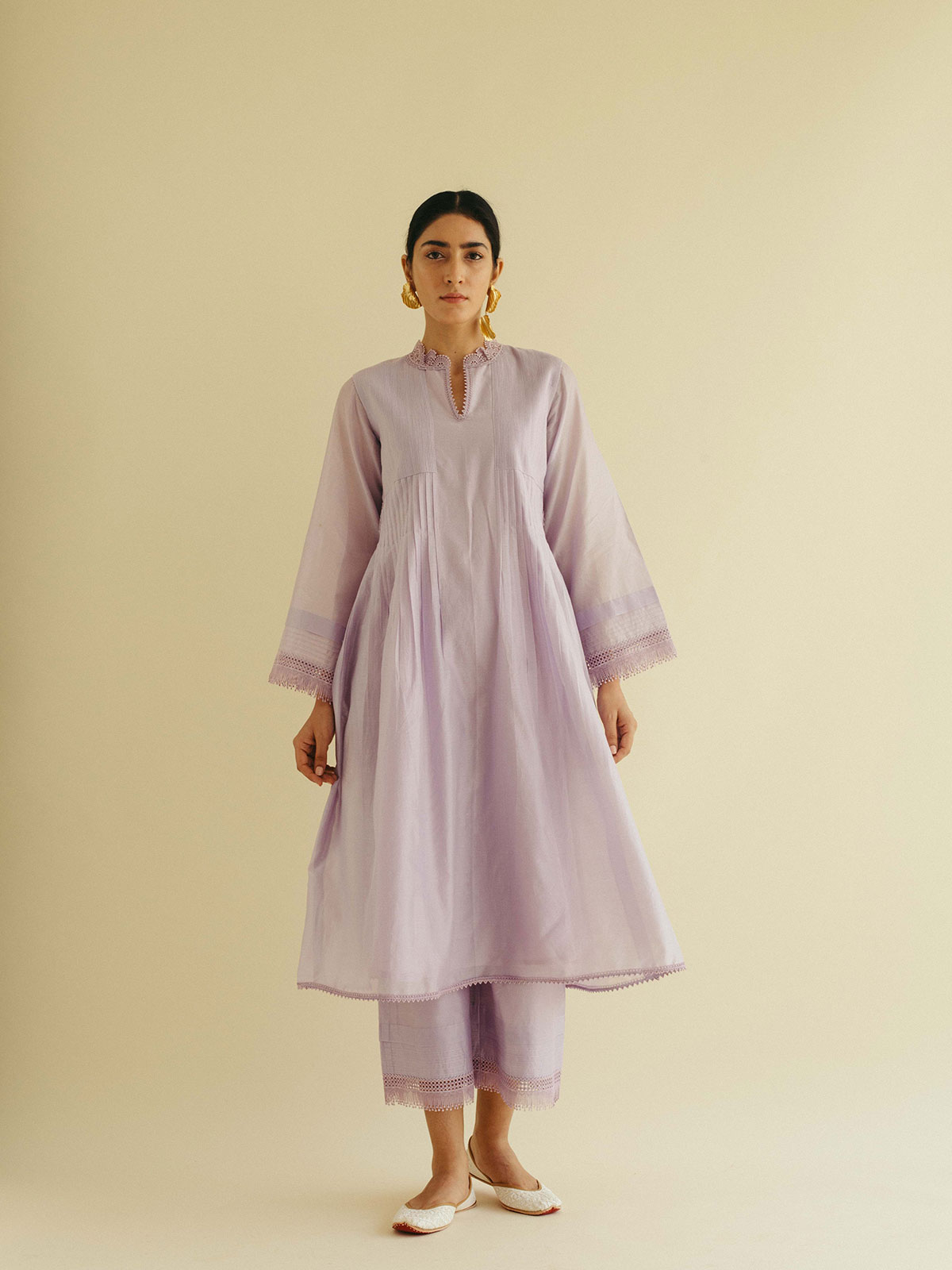 Pin Tuck and Lace Kurta Set