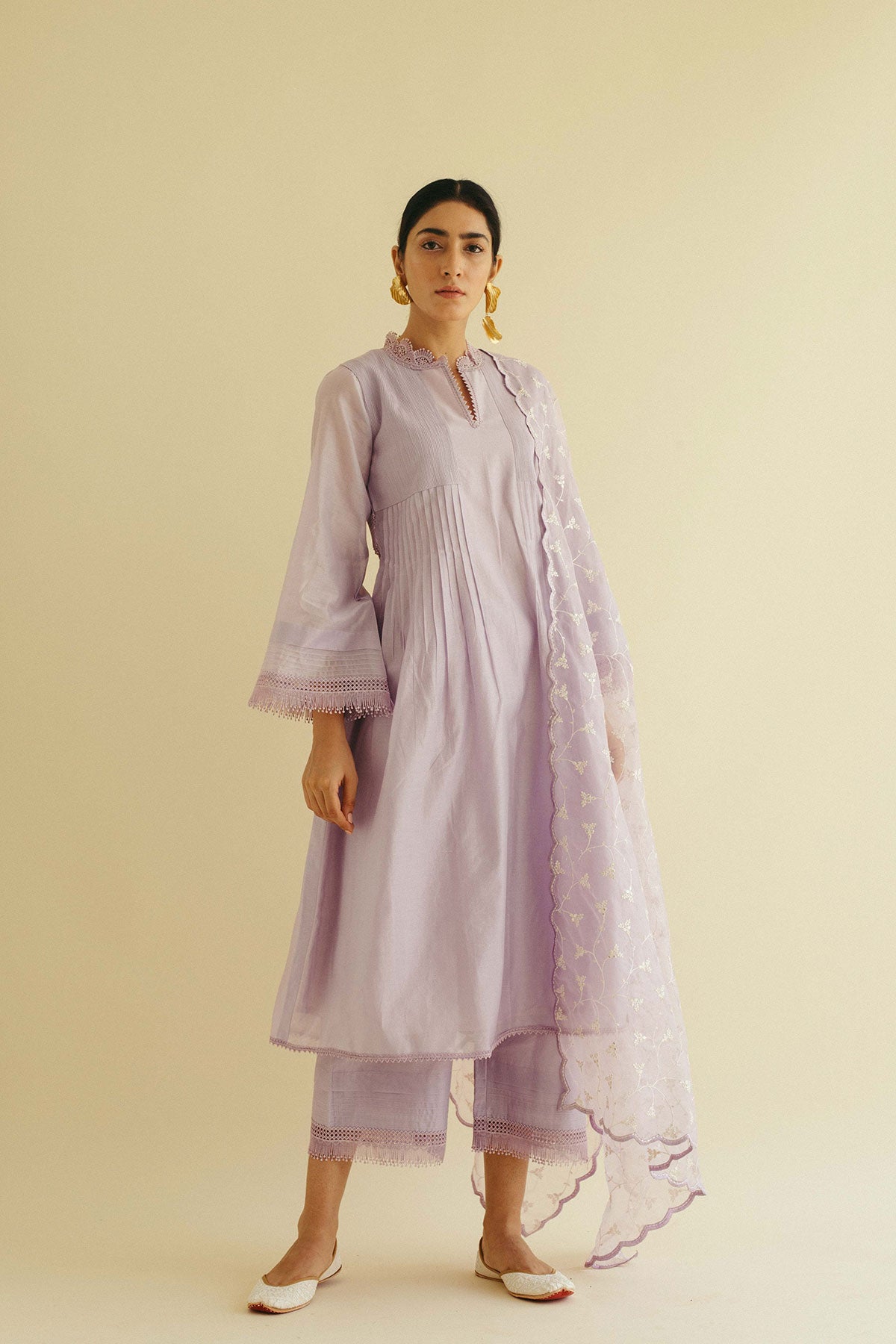 Pin Tuck and Lace Kurta Set