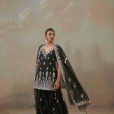 Ebony Abstract Mirror Gharara Set