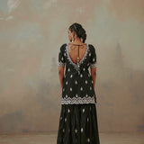 Ebony Abstract Mirror Gharara Set