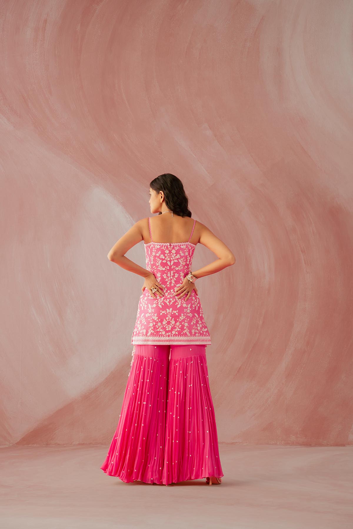 Fuschia Pink Spaghetti Gharara Set