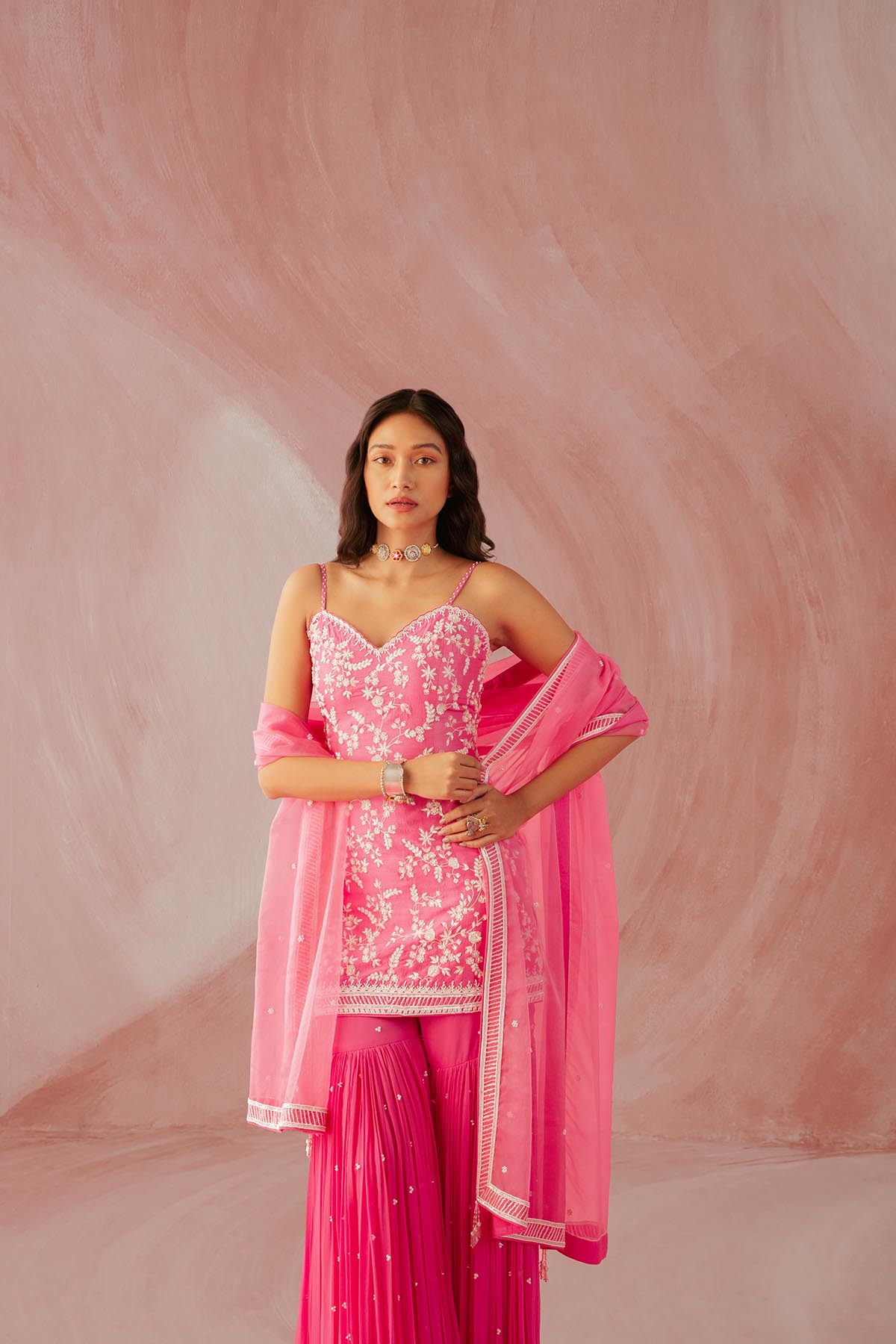 Fuschia Pink Spaghetti Gharara Set