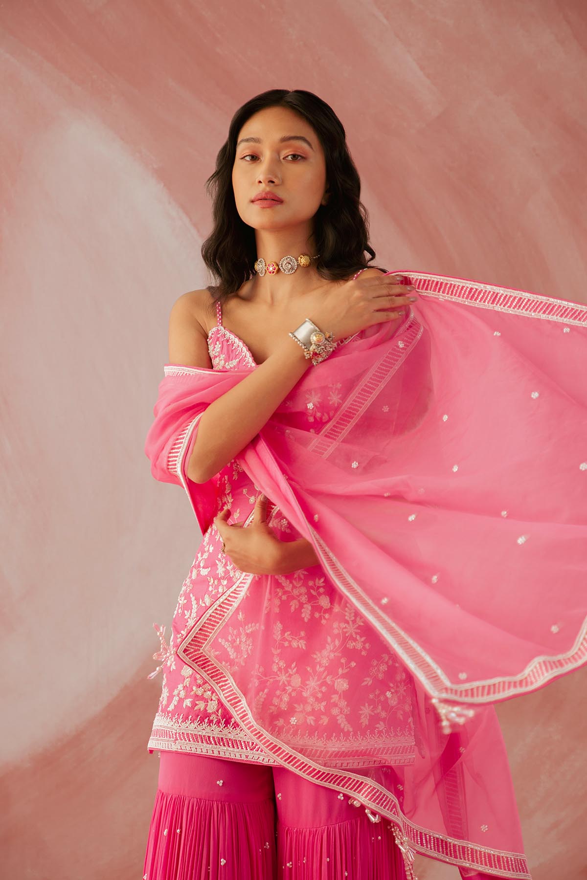 Fuschia Pink Spaghetti Gharara Set