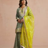 Iced Grey Bandhani Embellished Gharara Set-RTS