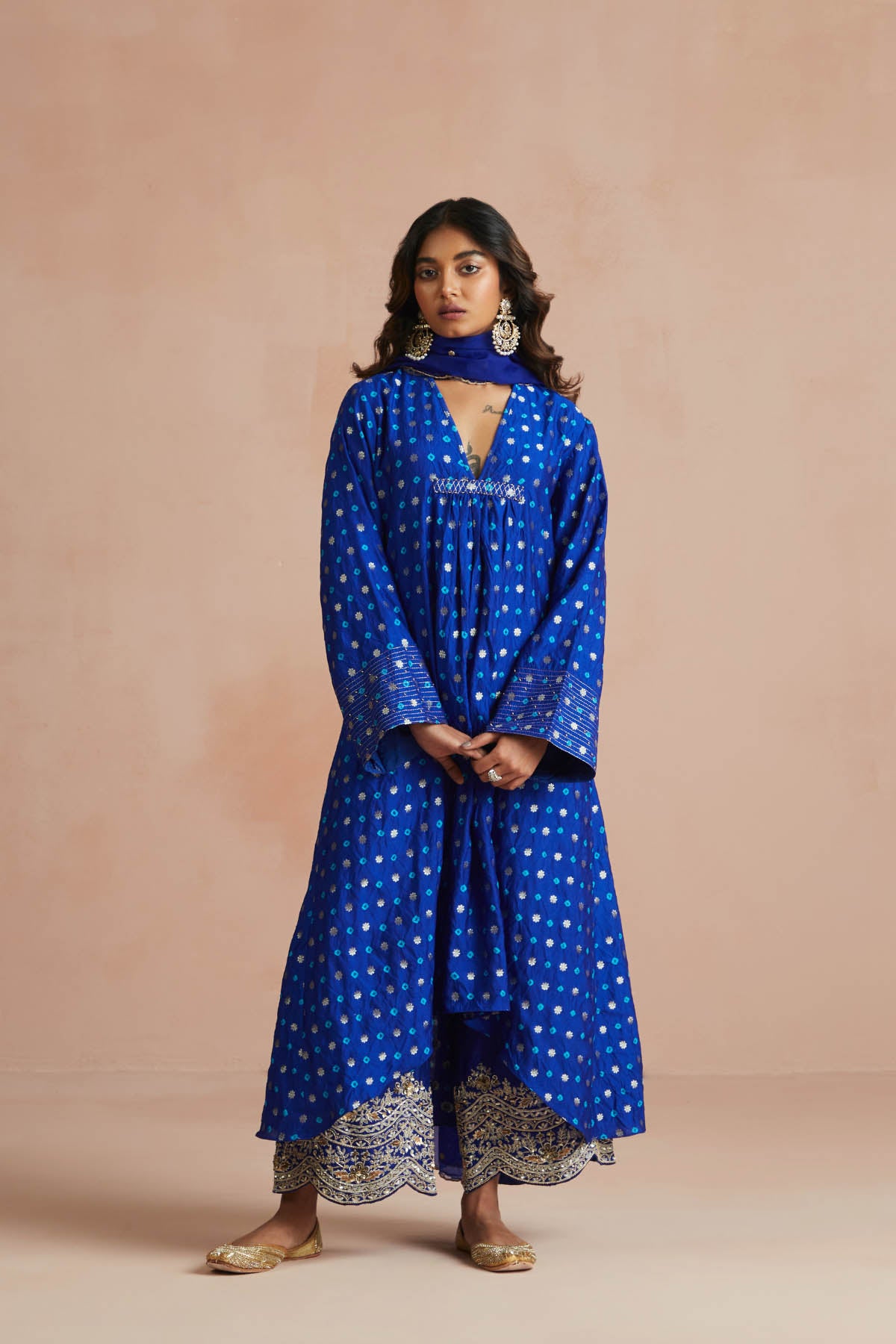 Ink Blue Asymmetrical Bandhani Kurta Set