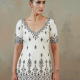 Ivory Abstract Mirror Gharara Set