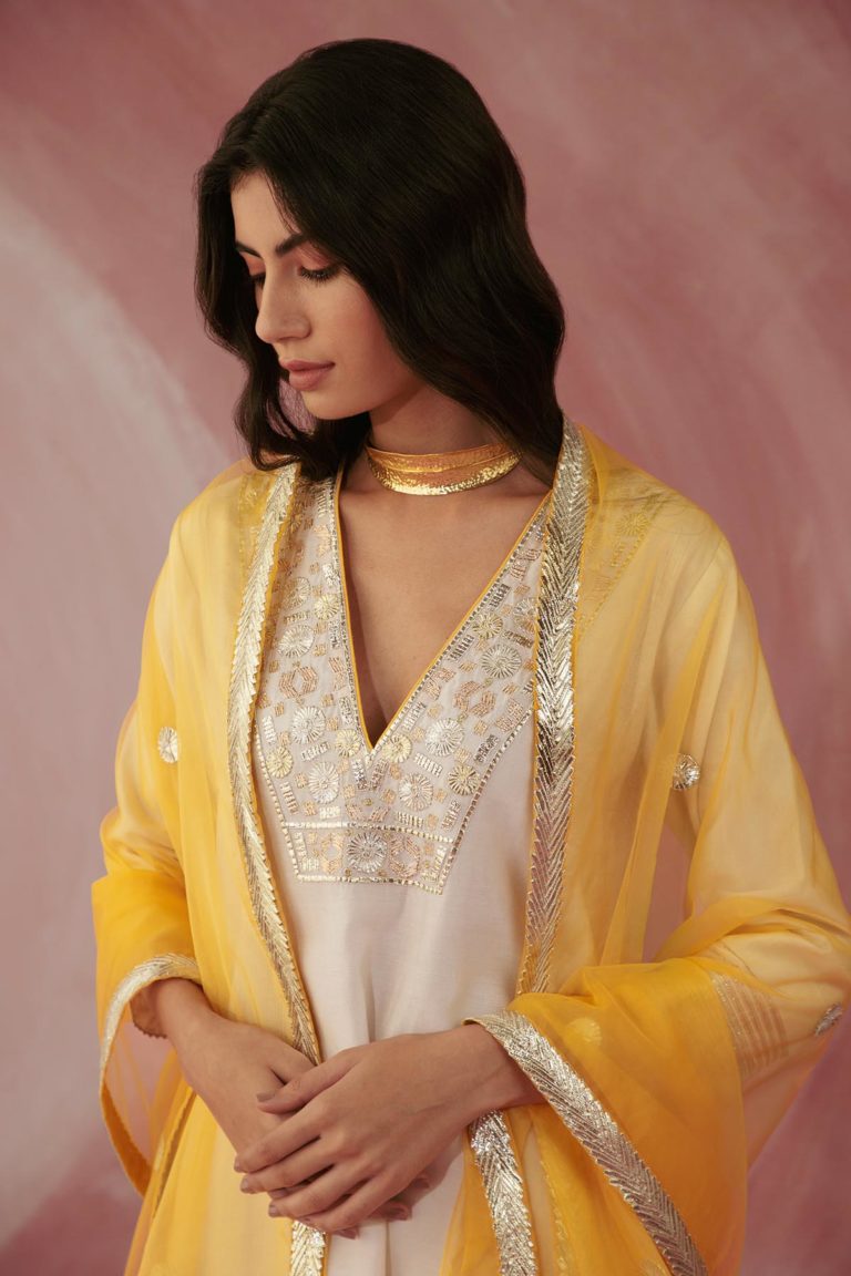 Ivory & Yellow Contrast Kurta Set