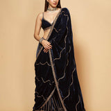 Peacock Blue Velvet Drape Sharara Set