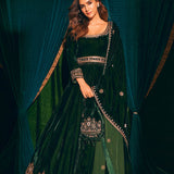 Bottle Green Velvet Embroidered Anarkali