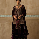 Silk Velvet Stripe Sequinned Gharara Set-RTS