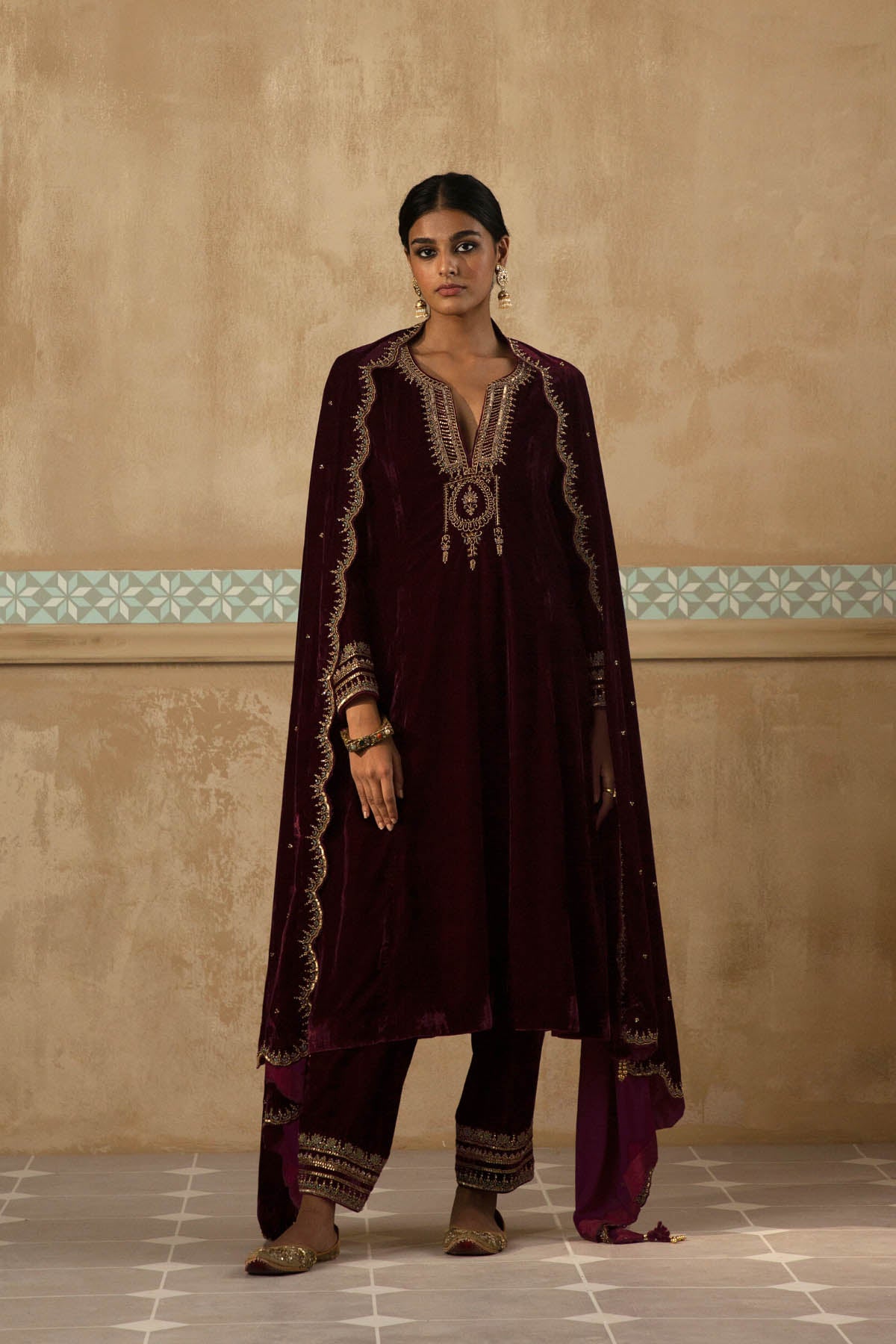 Silk Velvet Mughal Kurta Set