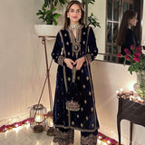 Custom Silk Velvet Embroidered Mughal Kurta Set