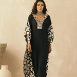 Midnight Black Abstract Appliqued Kaftan