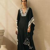 Midnight Black Abstract Mirror Kaftan