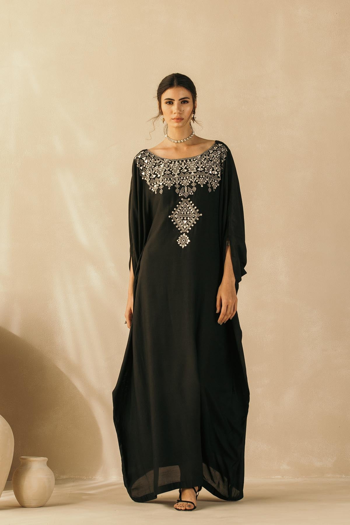 Midnight Black Mughal Kaftan