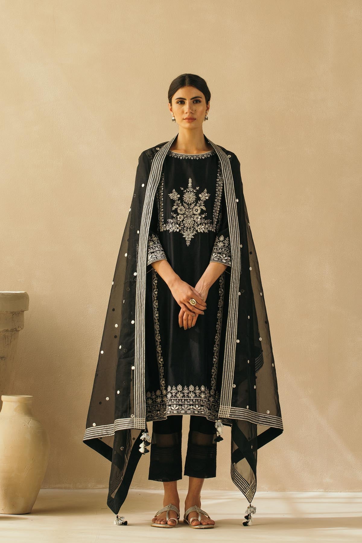 Midnight Black Gota Jaal Kurta Set