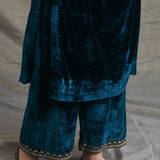 Peacock Blue Silk Velvet Kurta Set