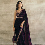 Plum Embroidered Silk Velvet Retro Sari