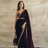 Plum Embroidered Silk Velvet Retro Sari