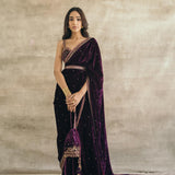 Plum Embroidered Silk Velvet Retro Sari