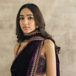 Plum Embroidered Silk Velvet Retro Sari