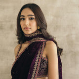 Plum Embroidered Silk Velvet Retro Sari