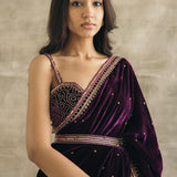 Plum Embroidered Silk Velvet Retro Sari