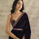 Plum Embroidered Silk Velvet Retro Sari