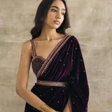 Plum Embroidered Silk Velvet Retro Sari