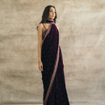 Plum Embroidered Silk Velvet Retro Sari