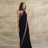 Plum Embroidered Silk Velvet Retro Sari