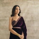 Plum Embroidered Silk Velvet Retro Sari