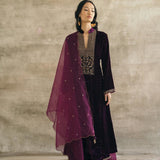 Plum Kalidaar Velvet Kurta Set - Light-RTS