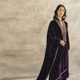 Plum Kalidaar Velvet Kurta Set-Heavy