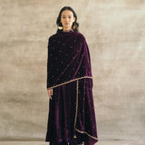 Plum Kalidaar Velvet Kurta Set-Heavy-RTS