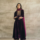 Plum Kalidaar Velvet Kurta Set - Light-RTS