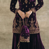 Plum Velvet Fitted Gharara Set