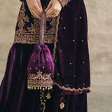 Plum Velvet Fitted Gharara Set-RTS